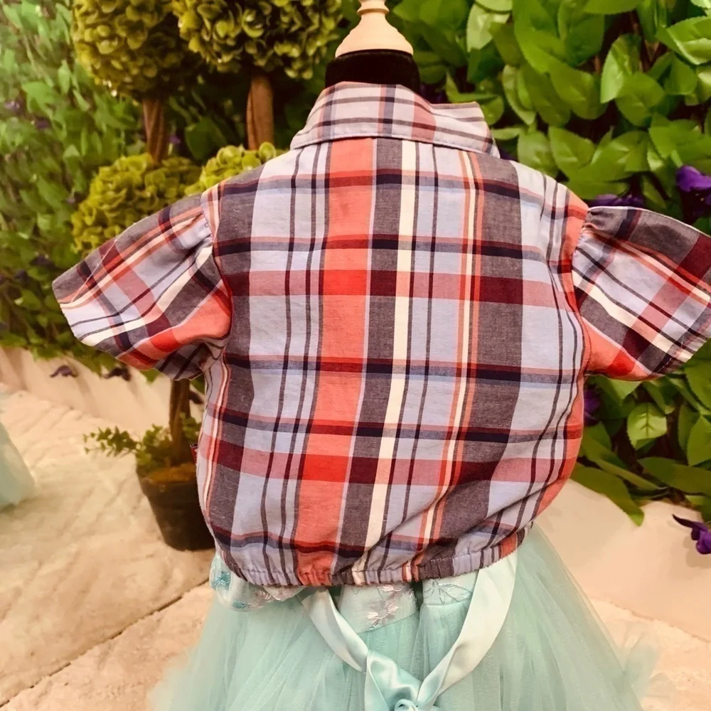 Vintage 2002 Sesame Street Elmo Plaid Ruffle Blouse Baby 18M